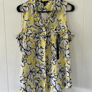 Banana Republic Yellow Floral Sleeveless Button Down Blouse
